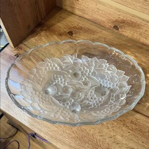 Satin Frosted Footed fruit Bowl by Indian Glass 12” Oval
